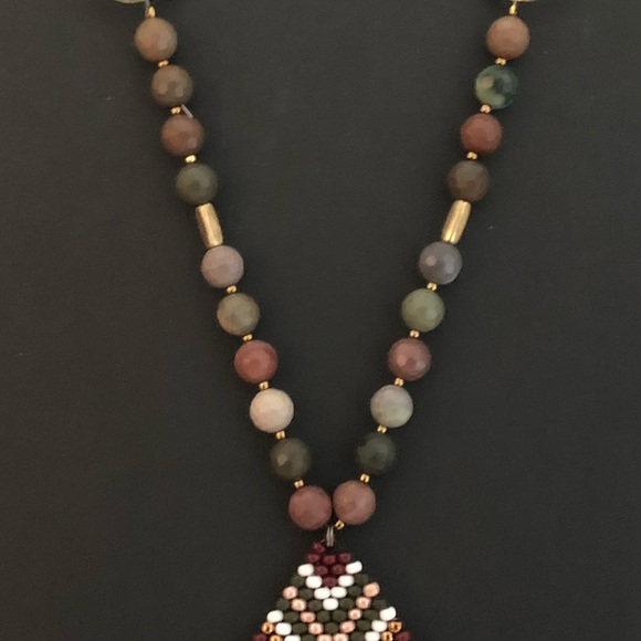 Beaded boho festival necklace with handmade beaded red pendant - Picture 3 of 6